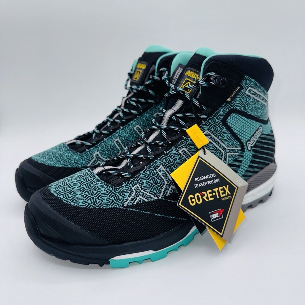 Asolo Falcon Evo Jacquard GV Boots Women's Size 8 Black Aqua Green Waterproof